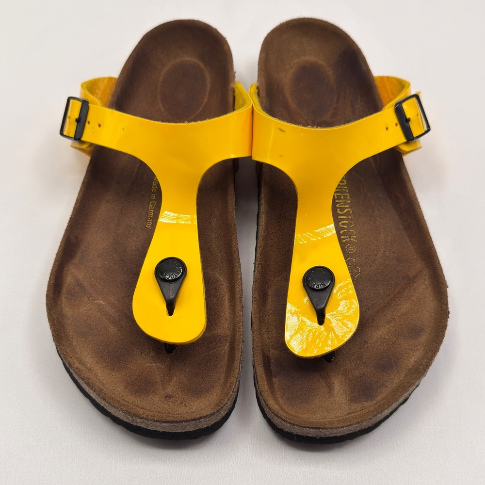 Birkenstock Gizeh Yellow Patent Birko-Flor Thong Sandals EU 39 L8 M6